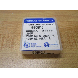 Gould Shawmut Ferraz Mersen GGC610 Fuse Cross Ref 5LAY5 Fine Wire (Pack of 10)