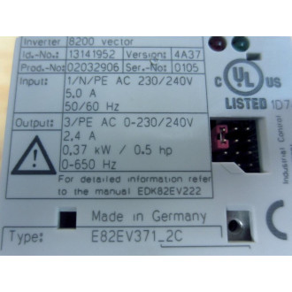 Lenze 13141952 8200 Vector Inverter Drive E82EV3712C - Used