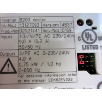 Lenze 13127093 Inverter Drive 8200 Vector E82EV7512C - Used