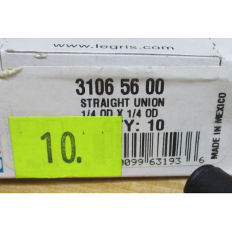 Legris 3106 56 00 Straight Union 31065600 (Pack of 10)