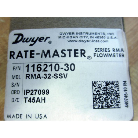 Dwyer 116210-30 Flowmeter RMA-32-SSV