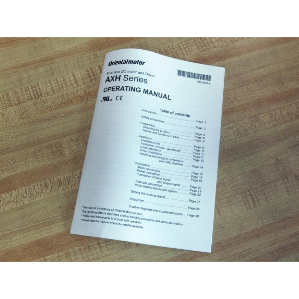 Oriental Motor HM-5048-4 Brushless DC Motor and Driver Operating Manual HM50484 - New No Box