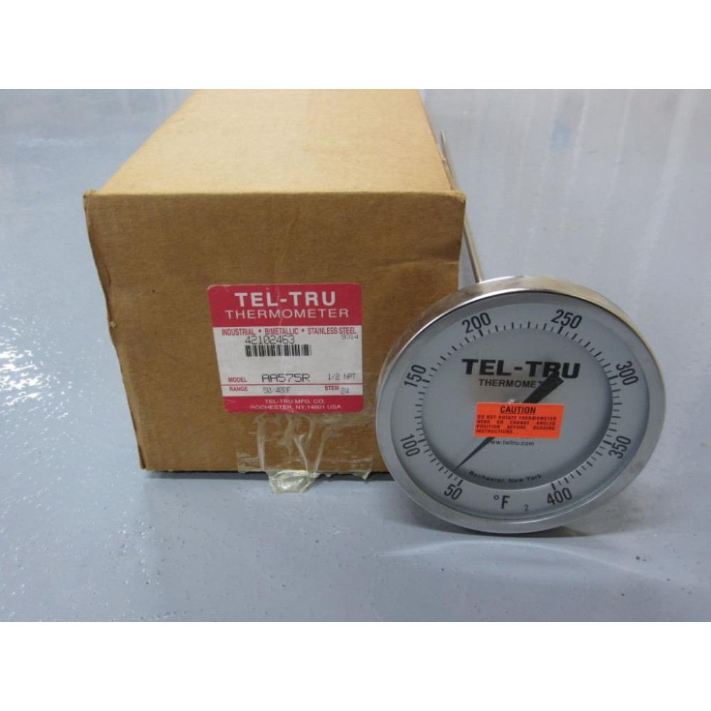 Tel-Tru AA575R 5" S.S. Adjustable Thermometer 50-400° F - 24" Stem