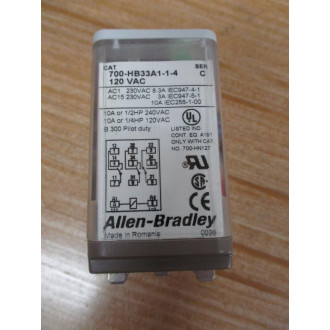 Allen Bradley 700-HB33A1-1-4-120VAC Relay 700-HB33A1-1-4-120V AC Ser. C