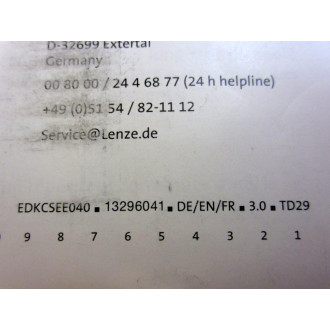 Lenze EDKCSEE040 Mounting Instructions 13296041 - New No Box