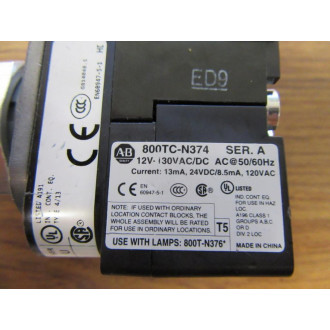 Allen Bradley 800TC-QBH2R Push Button Switch - New No Box