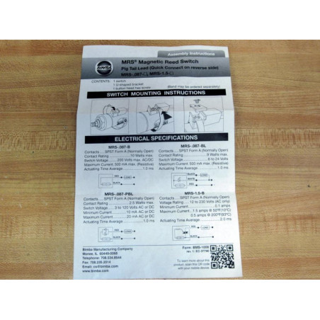 Bimba MRS-.087-BLQ-31 Band Switch MRS087BLQ31