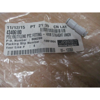 MSC 43406180 Straight Union 4mm (Pack of 4)