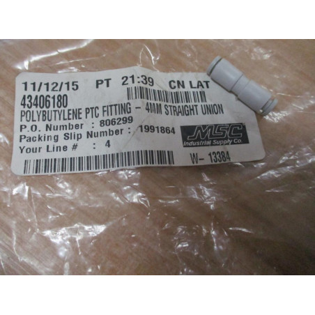 MSC 43406180 Straight Union 4mm (Pack of 4)