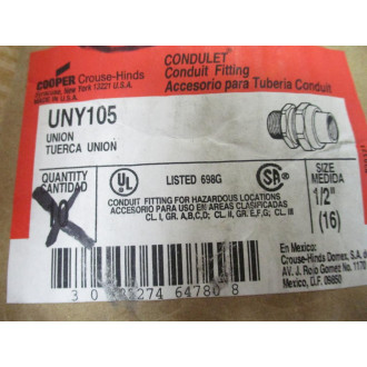 Cooper UNY105 Crouse-Hinds 12" Union (Pack of 19) - New No Box