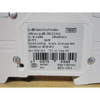 ABB S201 U K10A 10A Circuit Breaker S201UK10A - New No Box
