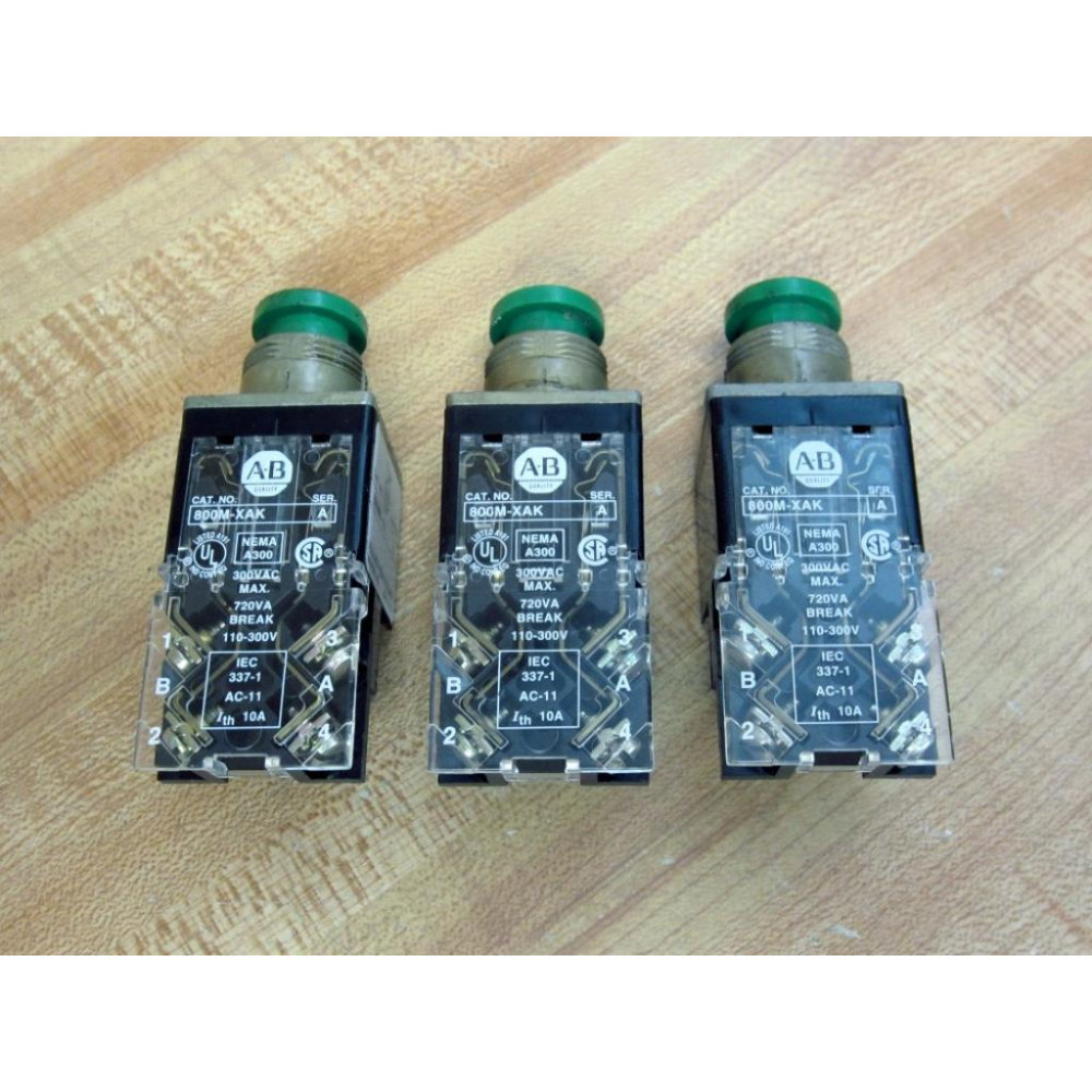 Allen Bradley 800M-XAK Contact Block 800MXAK WGreen Button (Pack of 3) - Used