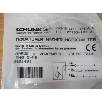 Schunk IN40S-M5 Inductive Proximity Switch 0301491