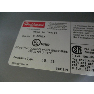 Hoffman E-6PBGX Industrial Control Enclosure E6PBGX - Used