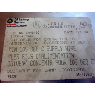 GE  General Electric Lighting Systems LRHB480 Locking Receptacle Hook Box - New No Box