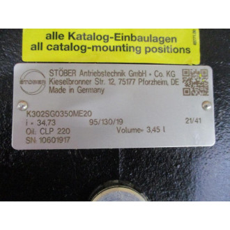 Stober K302SG0350ME20 ServoFit Precision Gearhead Mounted - New No Box