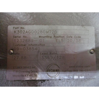 Stober K302AGD0280MT20 ServoFit Precision Gearhead - Used