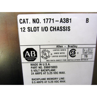 Allen Bradley 1771-A3B1 12-Slot IO Chassis 1771A3B1 Series B - Used