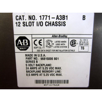 Allen Bradley 1771-A3B1 12-Slot IO Chassis 1771A3B1 Ser.B - Used