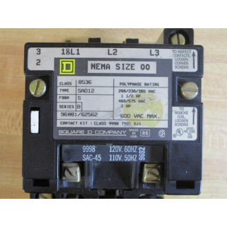 Square D 8536-SA012 Schneider Electric Starter 8536-SAO12 - Used