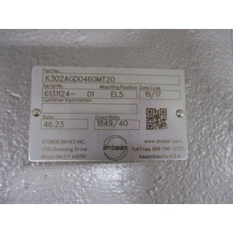Stober K302AGD0460MT20 Servofit Precision Gearhead 46.23 - Refurbished