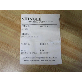 Shingle Belting 411050 Drive Belt POLYFLEX 20S BLUE - New No Box