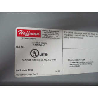 Hoffman A16N12ALP Enclosure - New No Box