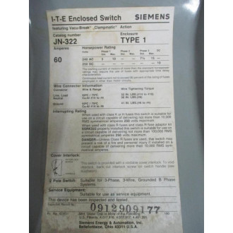ITE JN322 Siemens Enclosed Switch - Used