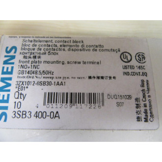 Siemens 3SB3400-0A Contact Block 3SB34000A (Pack of 10)