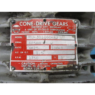 Cone-Drive Gears MU-301000-AJ Gear Reducer MU301000AJ - Used
