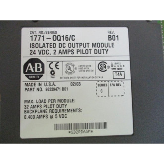 Allen Bradley 1771-OQ16 OP Module Ser.C, Rev. B01,96339471 B01 - New No Box Allen Bradley 1771-OQ16 OP Module Ser.C, Rev. B01,96339471 B01 - New No Box