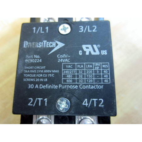 DiversiTech EC30224 30A DP Contactor - New No Box