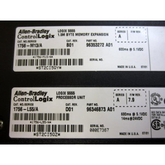 Allen Bradley 1756-L55 ProcessorMemory Module 1756-M13 - Used