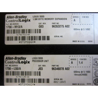 Allen Bradley 1756-L55 ProcessorMemory Module 1756-M13 Memory - Used