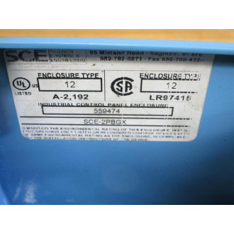 Saginaw Control & Engineering SCE-2PBGX Control Panel Enclosure - Used