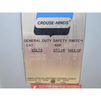 Crouse-Hinds GH322N General Duty Safety Switch - Used