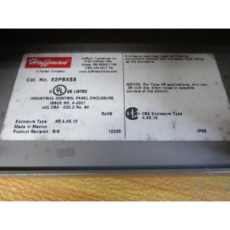 Hoffman E2PBXSS Industrial Control Panel Enclosure - Used