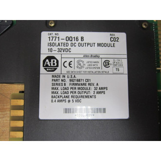 Allen Bradley 1771-OQ16 OP Module Ser.B,Rev.C02,FW Rev.A,96216871 C01 - Used