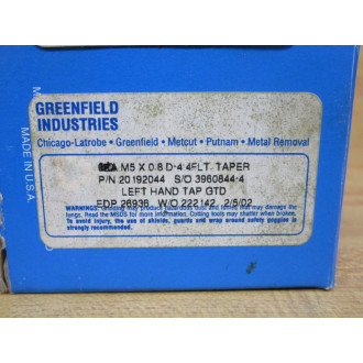 Greenfield Tap & Die 20192044 Left Hand Tap M5 X 0.8 D-4
