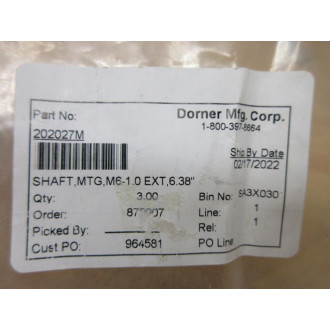 Dorner Mfg. 202027M Shaft (Pack of 3)