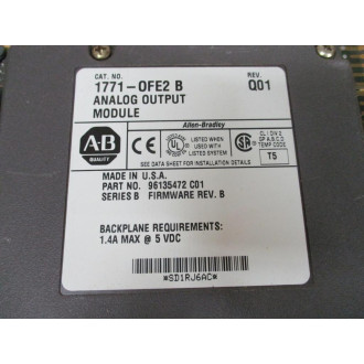 Allen Bradley 1771-OFE2 Module Ser B,Rev Q01,FW Rev B,96135472C01 - Used