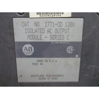 Allen Bradley 1771-OD Module 1771-0D Ser. C, WO Clip - Used