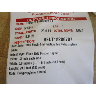 Intralox 1100-6"x3.40' Conveyor Belt 1100 - New No Box