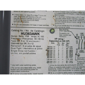Square D HU363AWK Safety Switch Series F06 - New No Box