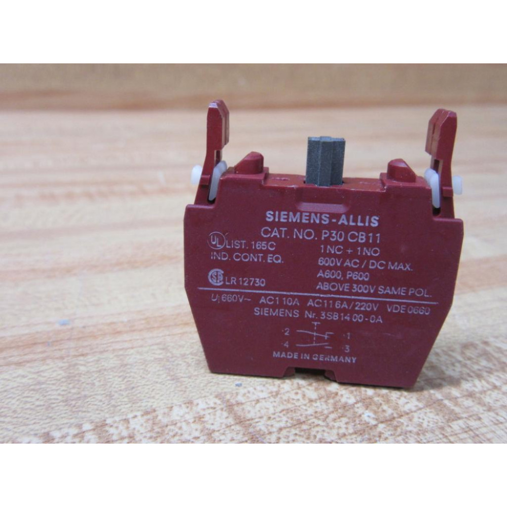 Siemens Allis P30 CB11 Contact Block 3SB1400-0A - Used Siemens Allis P30 CB11 Contact Block 3SB1400-0A - Used