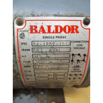 Baldor L3502 Single Phase Motor 34-1257-1516 - Used