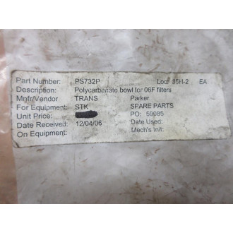 Parker PS732P Polycarbonate Filter Bowl WAttachment Ring
