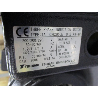 Tsubaki CSM020-252H400SR Emerson Motor TA 020SR CE 0.2kW-4P - Used