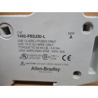 Allen Bradley 1492-FB2J30-L Fuse Holder 1492FB2J30L Ser. A - Used