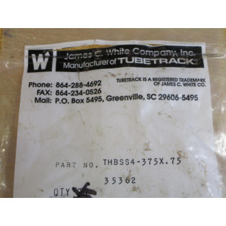 James C. White THBSS4-375X0.75 Tubetrack Truss-Head Bolt 35362 (Pack of 38)